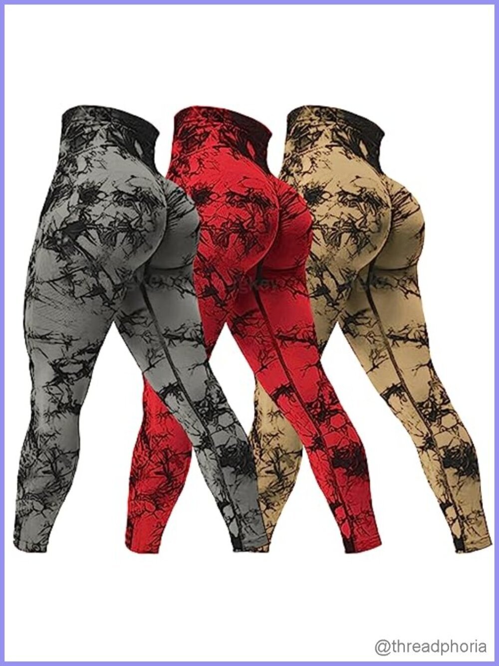 3 Pack High Waist Tie Dye Seamless Scrunch Butt Lifting Athletic Leggings